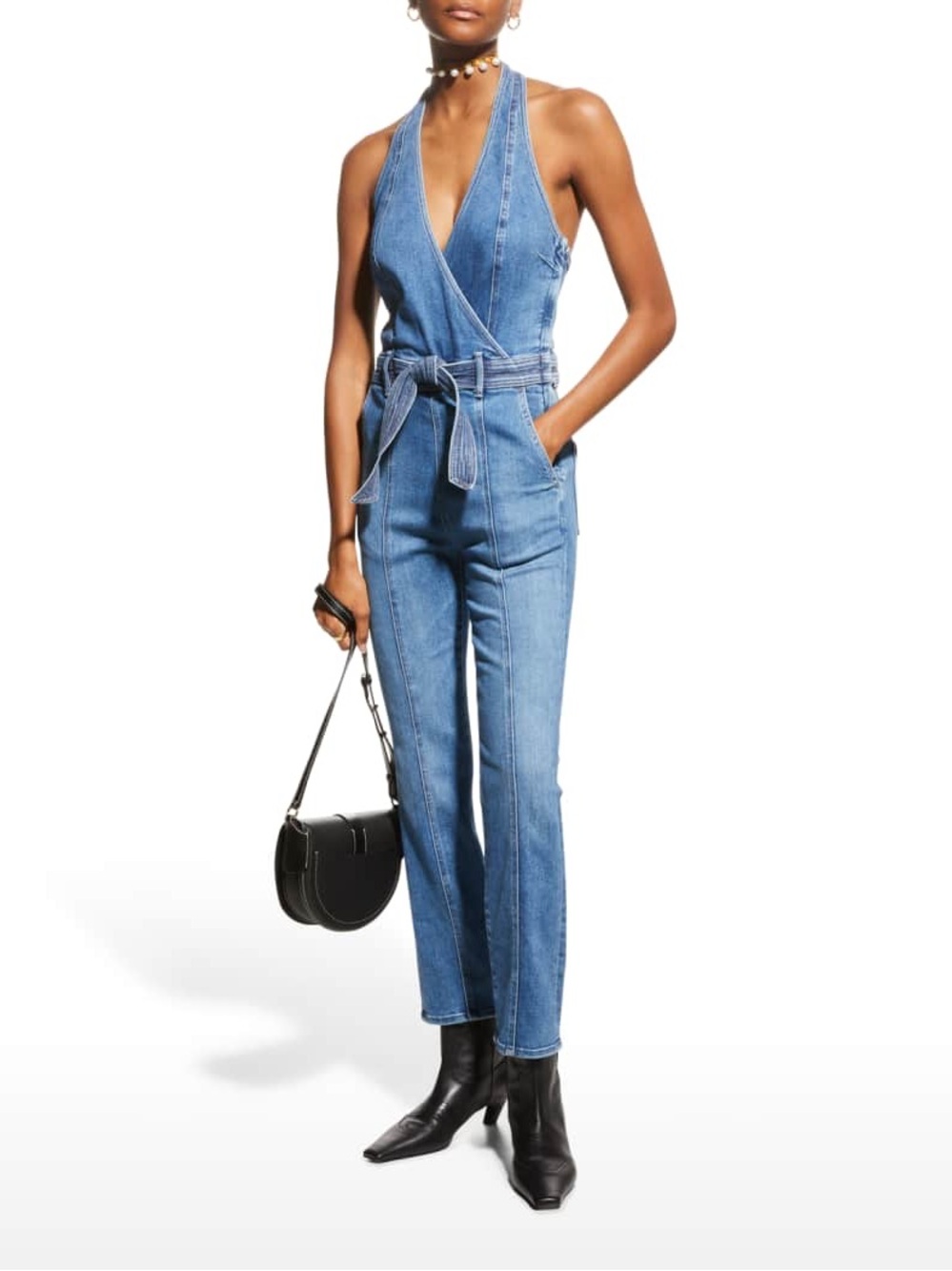MOTHER, The Halter Hustler Ankle Denim Jumpsuit